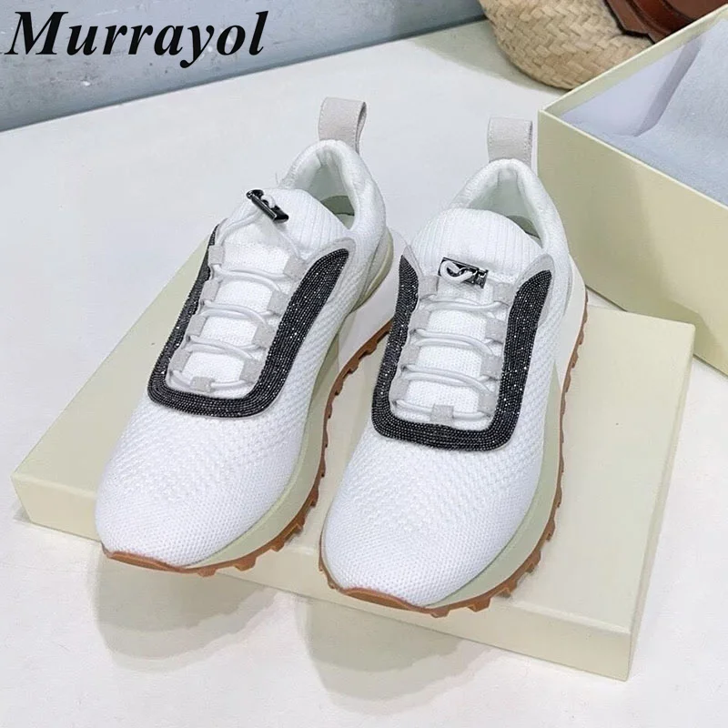 Sneakers Flat Thick Sole Casual Shoes Unisex Mixed Color Lace Up String Bead Decor Breathable Tenis Spring Autumn Walking Shoes