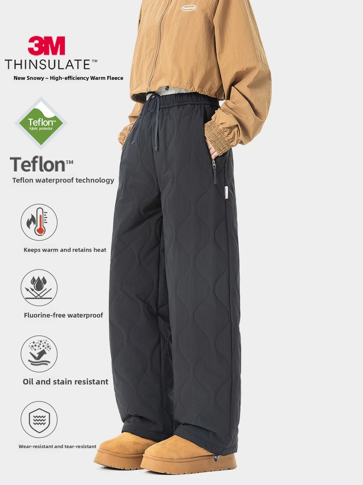 Warm Outdoor Cotton Trousers for Men And Women Lightweight Winter Cold Resistant Windproof Casual Pants Straight Leg Polyeste...