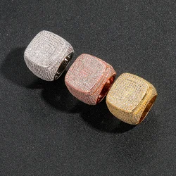 Size 6-12 Hip Hop 5A+ CZ Stone Paved Bling Ice Out Big Square Man Singet Rings for Men Rapper Jewelry Gold Silver Color