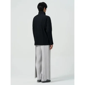 Miyake Pleated Men's Zip Up Jacket Plisse Cardigan Two Way Zipper Oversized Loose Fit Japanese Streetwear Casual Outerwear 6