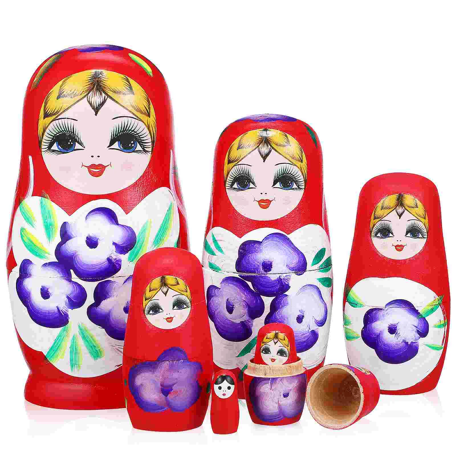 7 Pcs Russian Traditional Culture Nesting Toys Desktop Dolls Ornaments Lotus Tree Decors Stacking Child Children’s