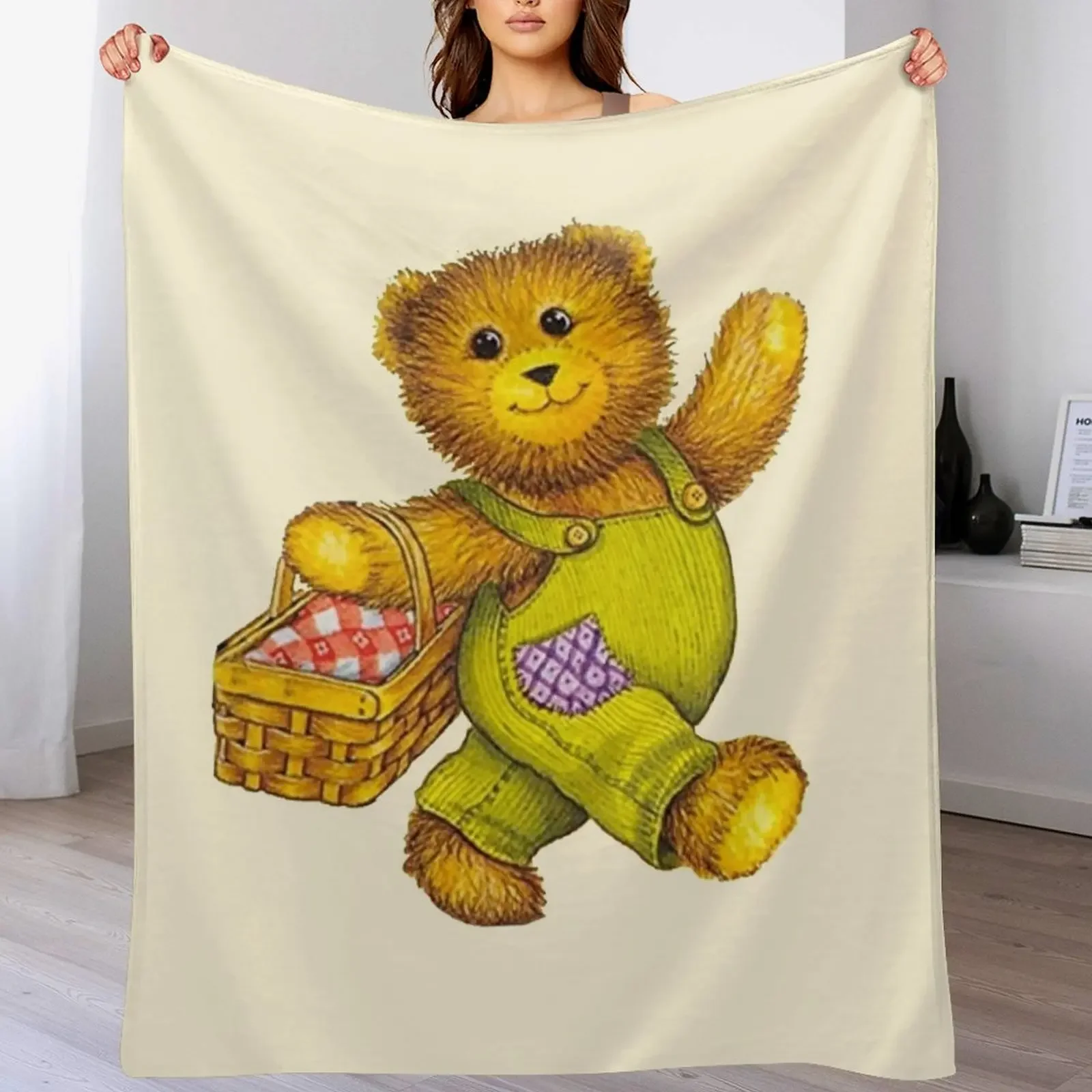 Corduroy bear Throw Blanket Travel Size Cozy Blanket for Plane Train