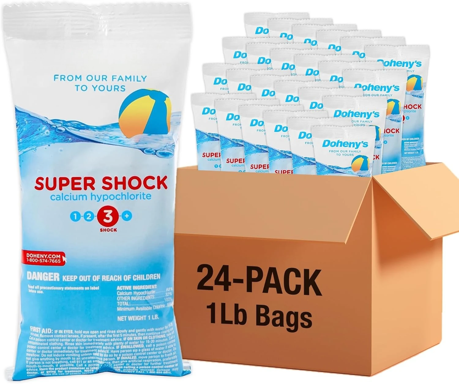 Super Pool Shock |Chlorine Shock, Quick-Dissolving, Fast-Acting 68% Granular Pool Shock | 24 x 1lb Bags, Proudly Made in The USA image 2