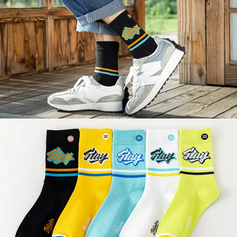 Autumn winter Men's socks Korean STAY Embroidered Alphabet Cotton SOCK Fashion sports Skateboard Women's Stockings