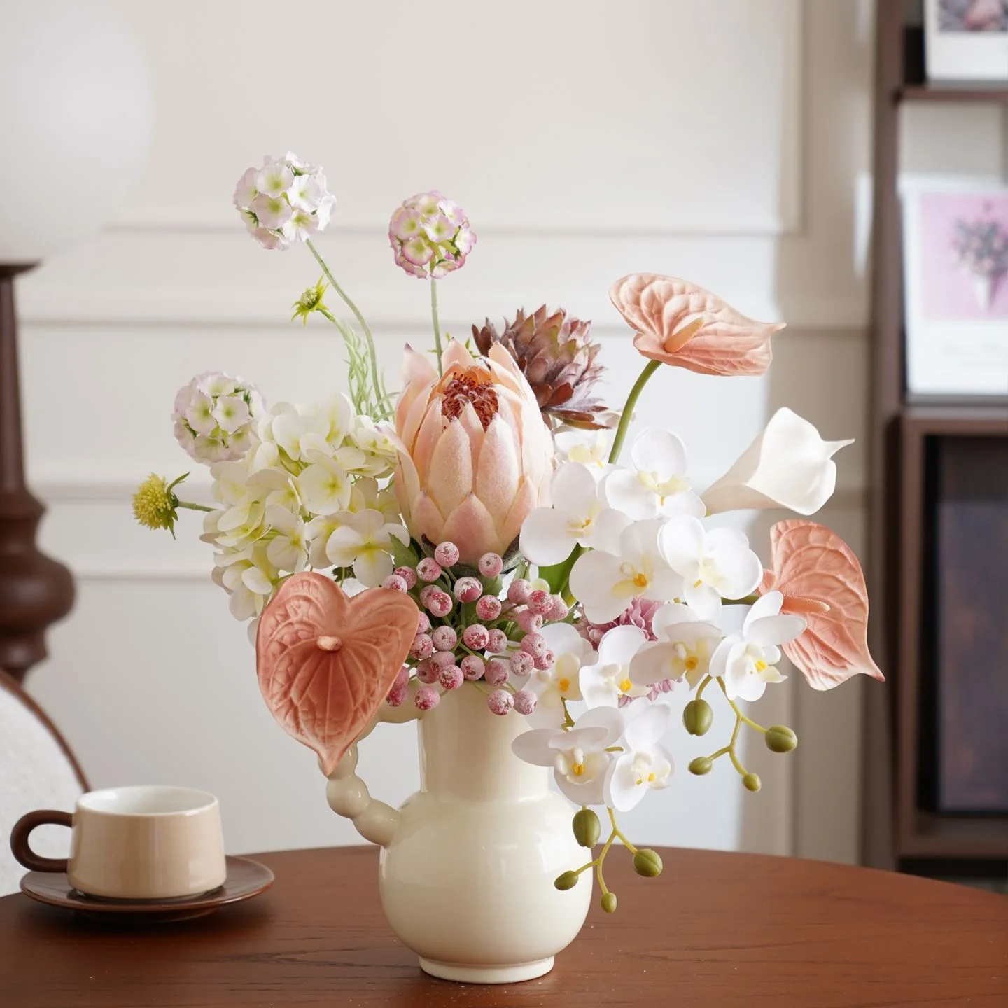 French light luxury simulated bouquet, living room dining table vase flower arrangement, advanced soft decoration fake flower