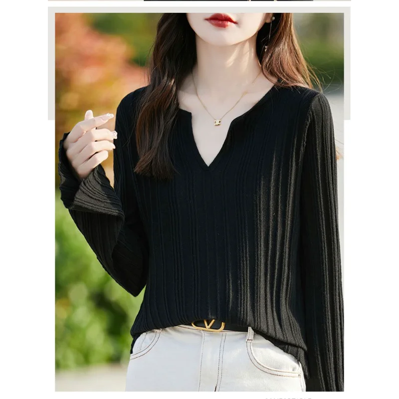 おしゃれなベースカジュアルで万能なルーズトランペット型の新作長袖セータートップス