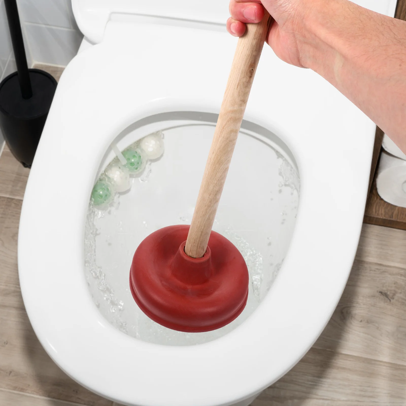 

2Pcs Closestool Rubber Suction Cup Red Sewer Cleaning Accessory Wooden Handle Easy Blockage Removal for Kitchen Bathroom Home