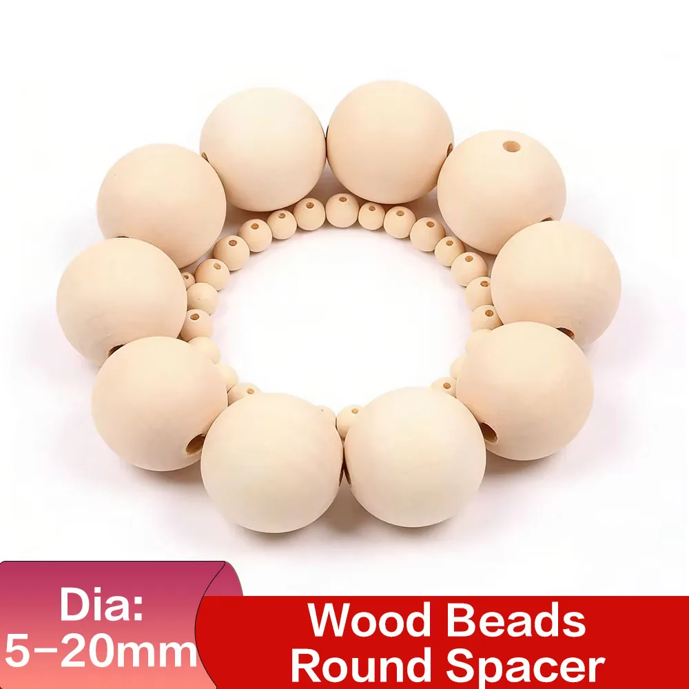5/6/8/10/-20mm  Natural Wood Beads Round Spacer Wooden Pearl Lead-Free Balls Charms DIY For Jewelry Making Handmade Accessories