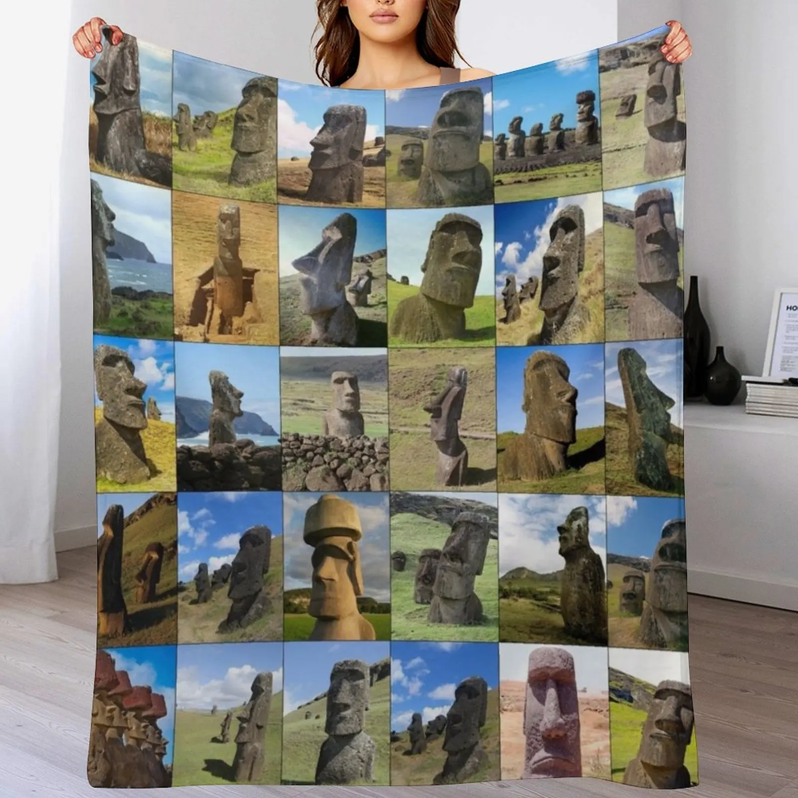 Easter Island Throw Blanket Shaggy Furry Soft Blanket for Bedroom Living Room