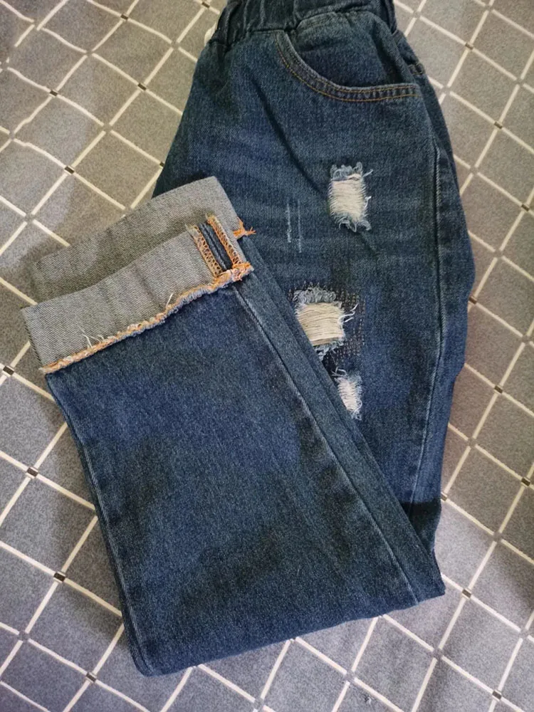 Calças jeans rasgadas de cintura alta feminina, jeans até o tornozelo, streetwear extragrande, moda larga, harém, novo, 26-40