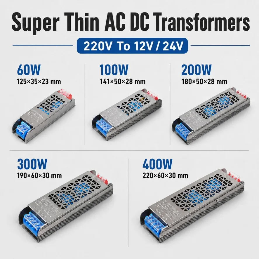 Super Thin AC220V To DC12V 24V LED Switching Power Supply 60W 100W 200W 300W 400W Slim Transformer Driver for LED Strip Light