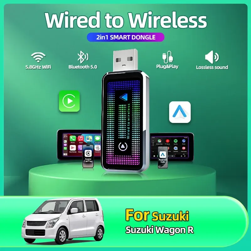 

New Fashion 2in1 Wired to Wireless CarPlay Android Auto Adapter for OEM Car Stereo With USB Plug and Play For Suzuki Wagon R