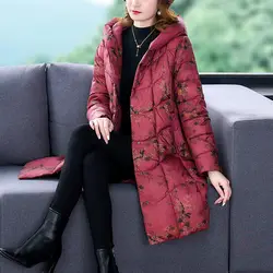 Winter Coat Mother Large Size Loose Retro Printed Thickened Cotton Jacket Warm Hooded Single Breasted Casual Women Outwear T1128