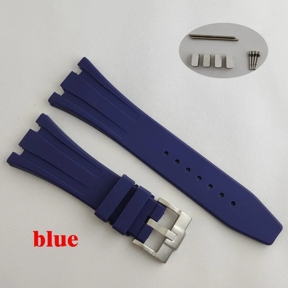 NH35 Rubber Strap 26mm Black Blue Watch Silicone Strap Stainless Steel Pin Buckle Clasp for AP Royal Oak Case Watch Parts