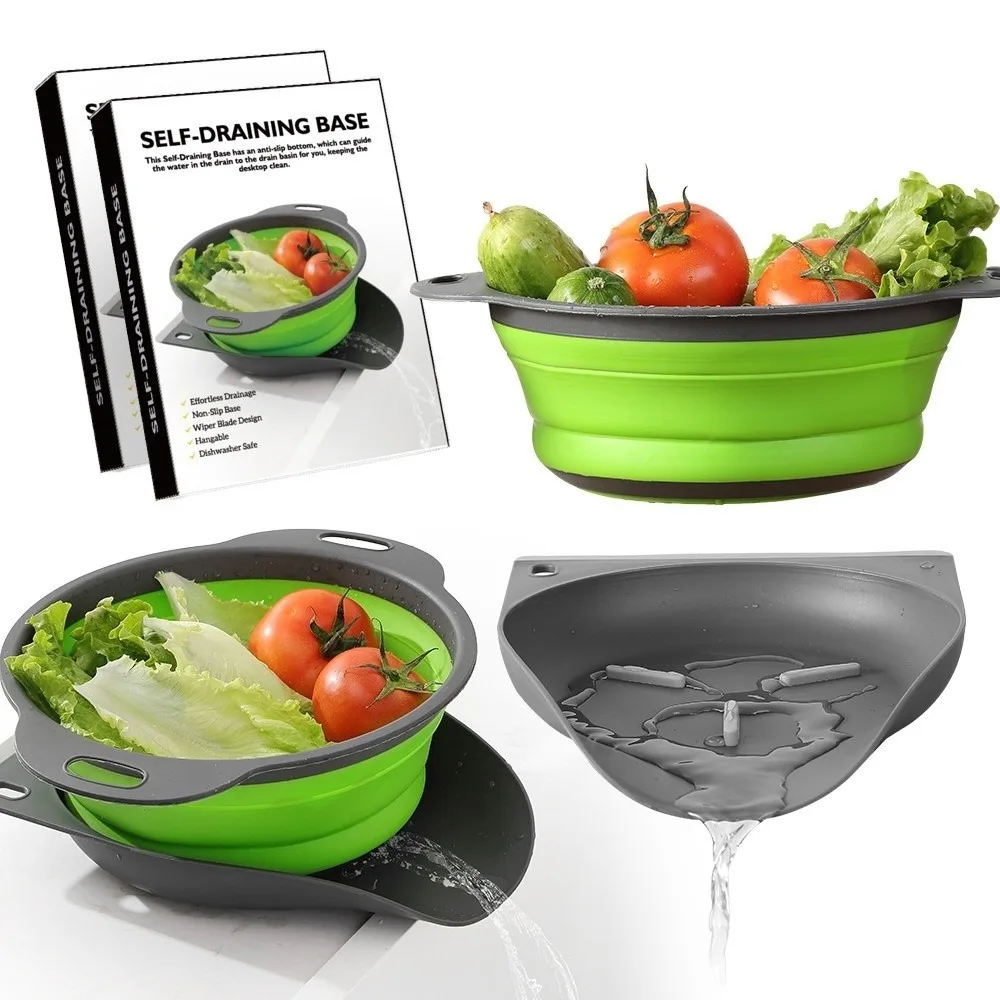 Colador plegable grande PP TPR, diseño anidado, drenaje lateral, colador de alimentos, Base de drenaje de agua sobre fregadero para borde del fregadero de cocina