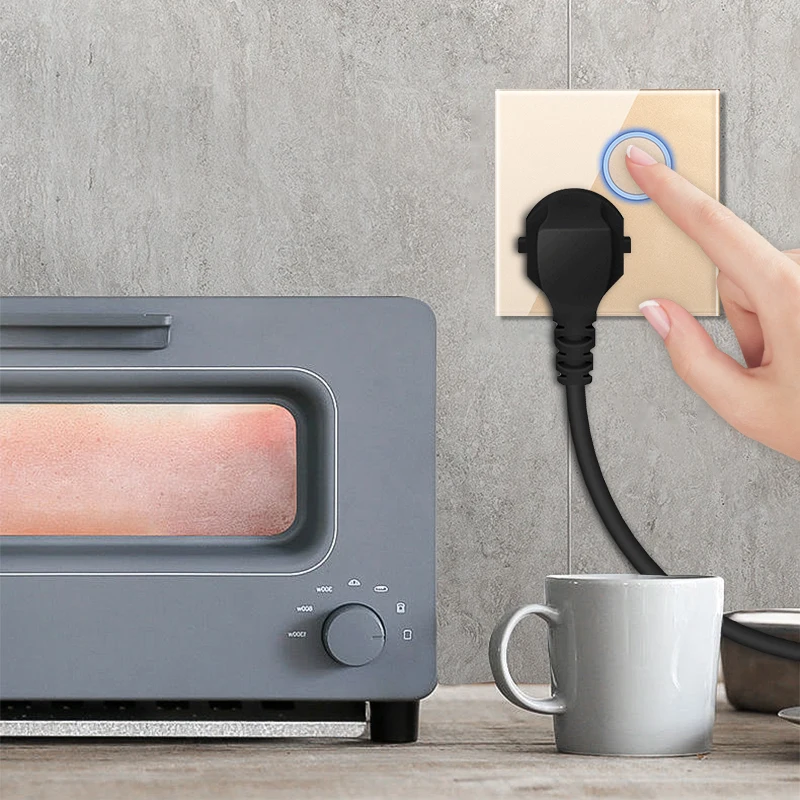 PSSRISE Home Socket EU UK Wall Switch Socket 2.1A USB Charging Power Socket Full Tempered Glass Panel Lighting Switch LED