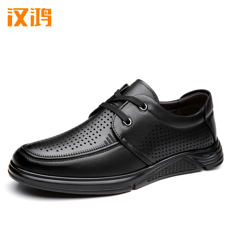 Han Hong-zapatos de cuero genuino para hombre, calzado de cuero suave, transpirable, antideslizante, informal, novedad de verano, 2024