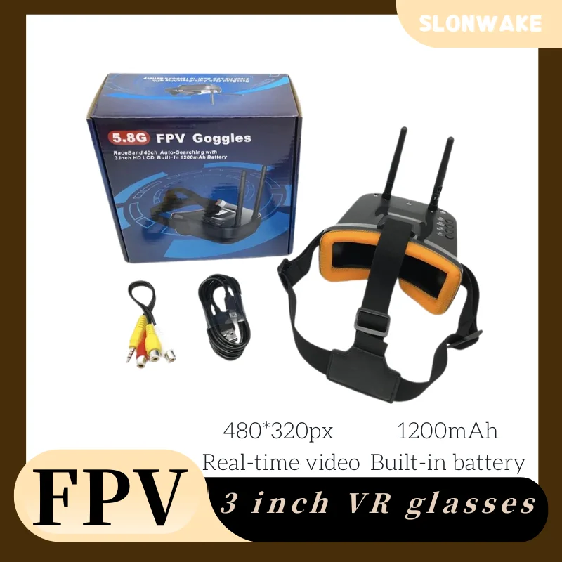 5.8G videotransmissie FPV-videobril met 3-inch scherm, FPV-display, dubbele ontvangstmogelijkheid, ingebouwde batterij