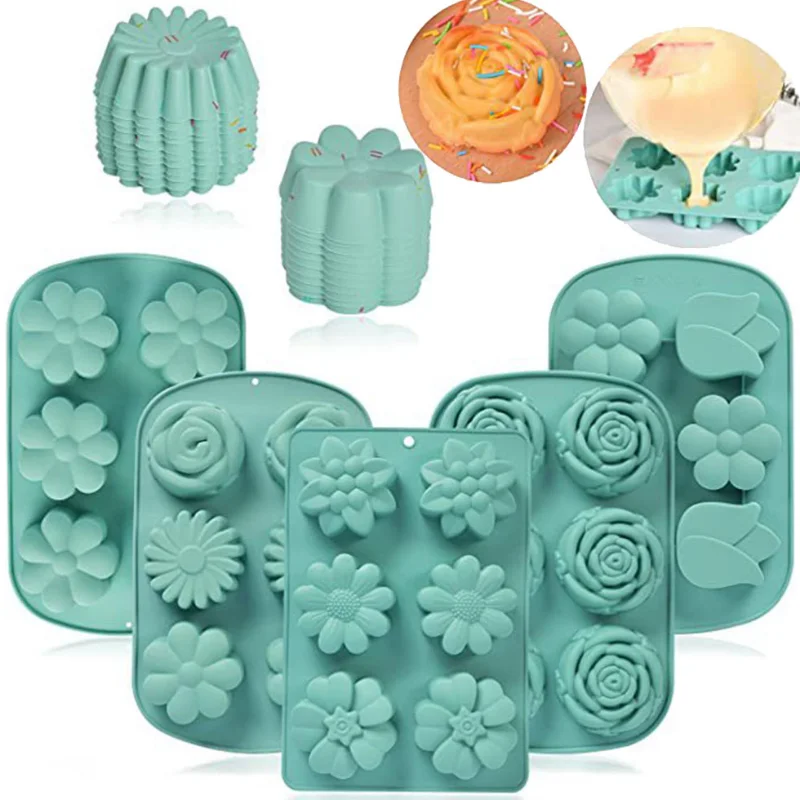 Multicavity Flower Silicone Cake Mold Rose Chocolate Candy Jelly Baking Mould Home Decor Soap Candle Making Tool Ice Tray Gifts