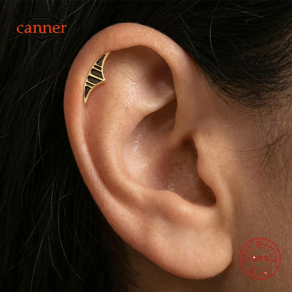 CANNER 1PC 925 Sterling Silver Sailboat Oil Dripping Flat Back Thread Piercing Earring Women Shiny Hollow Lotus Flower Earring