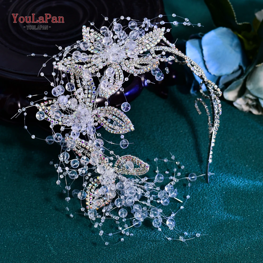 

YouLaPan Colorful Rhinestone Flowers Headband Romantic Crystal Hair Hoops Sweet Fairy Headpiece Wedding Bridal Hair Jewey HP957