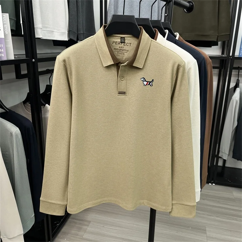 Hochwertiges Designer-Poloshirt mit Revers, Neue Herbstkollektion, Einfarbig, Wärmeisolierend, Langarm, Bedrucktes T-Shirt, Modische Exquisite Herrenbekleidung – Detail 3