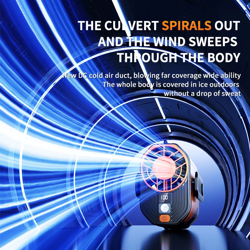 مروحة معلقة على الخصر يمكن ارتداؤها، مروحة خصر محمولة لموقع البناء الخارجي، مروحة إضاءة ليلية لتبريد مروحة USB صغيرة معلقة على الرقبة