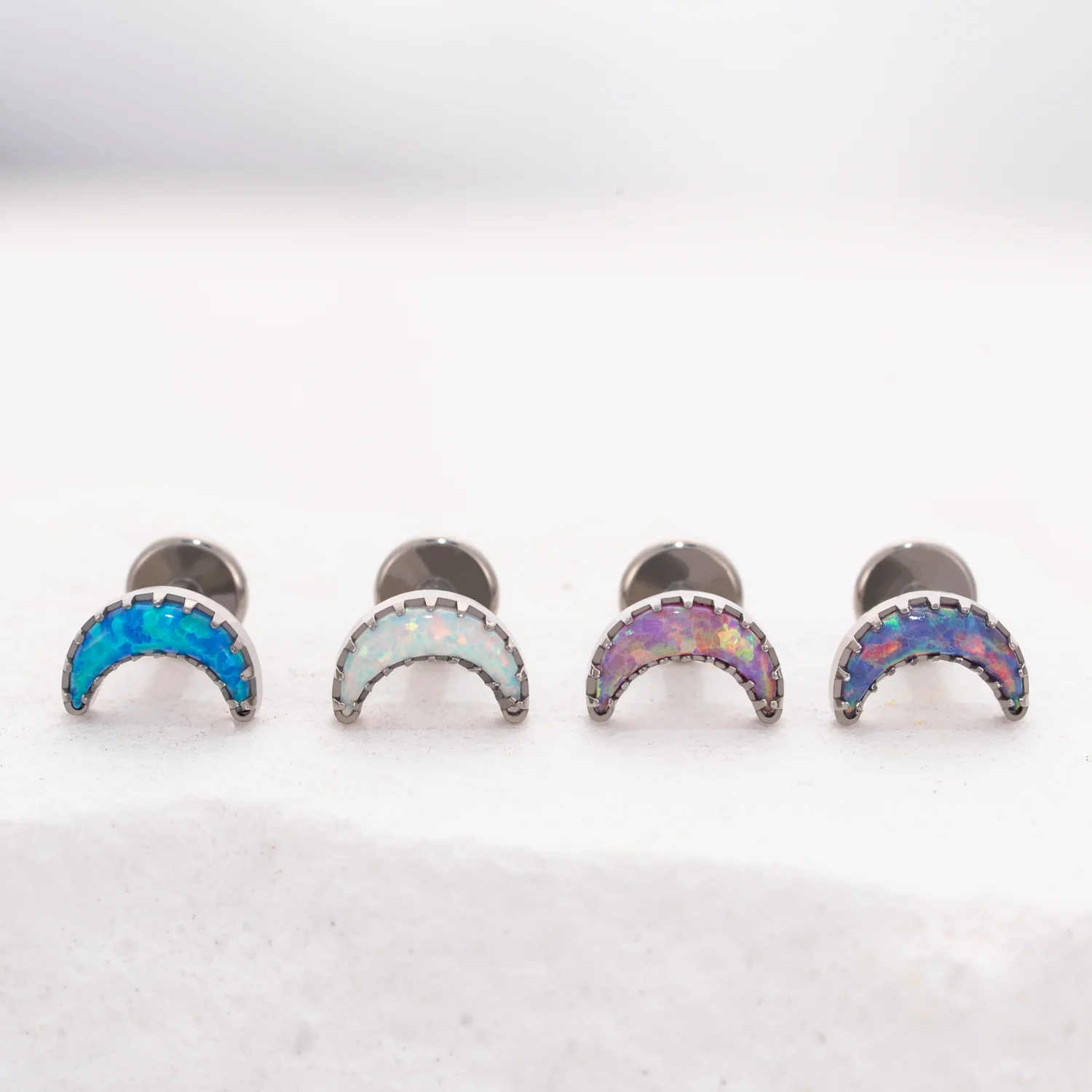 

F136 Titanium Earrings Set Moon Opal Stone Nose Lip Studs Ear Helix Cartilage Piercing 16G Thread Labret Body Jewelry