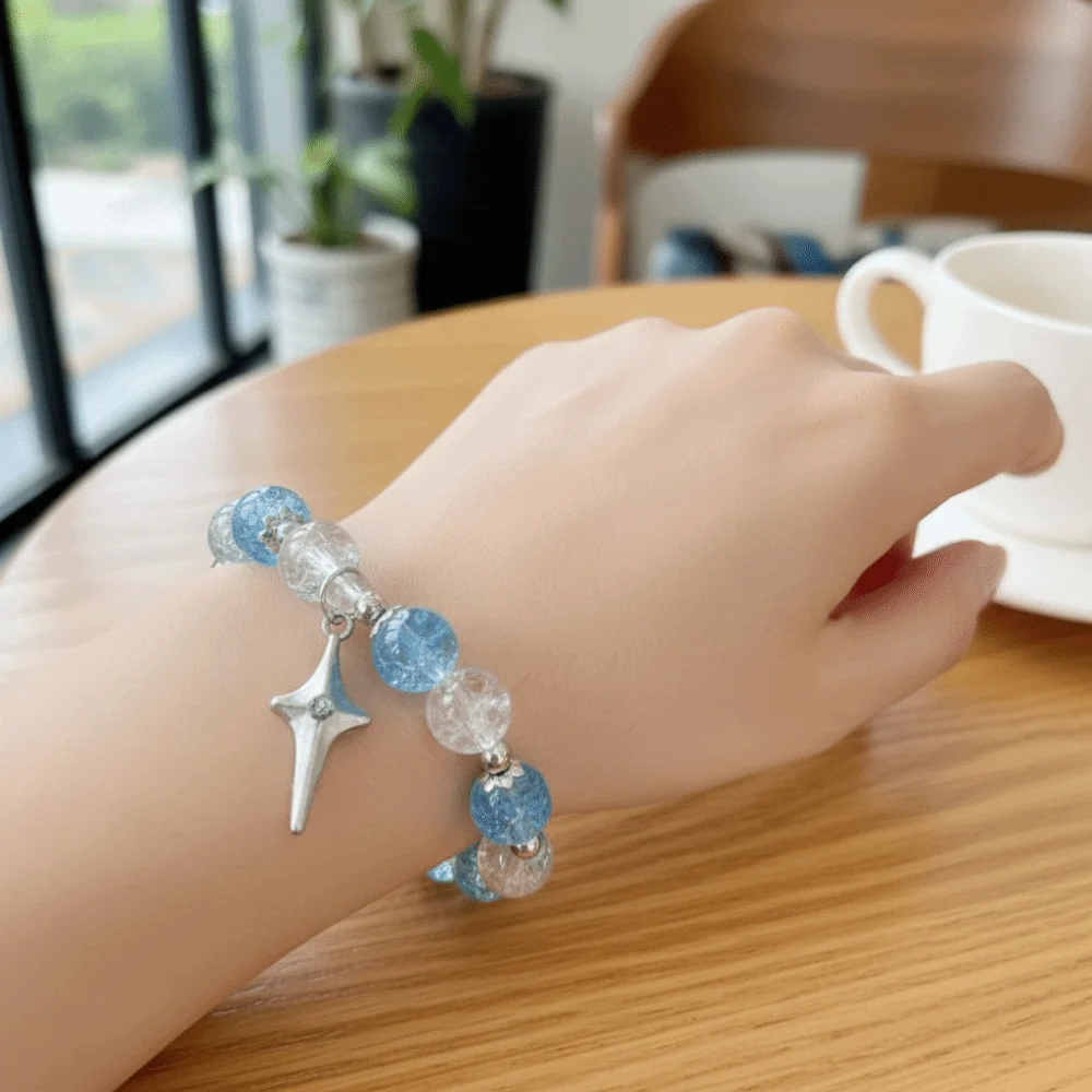 Crystal Beads Beaded Bracelet Fantasy Blue Chinese Style Glass Bead Bracelet Elastic Rope Tassel Bracelet Jewelry Gifts