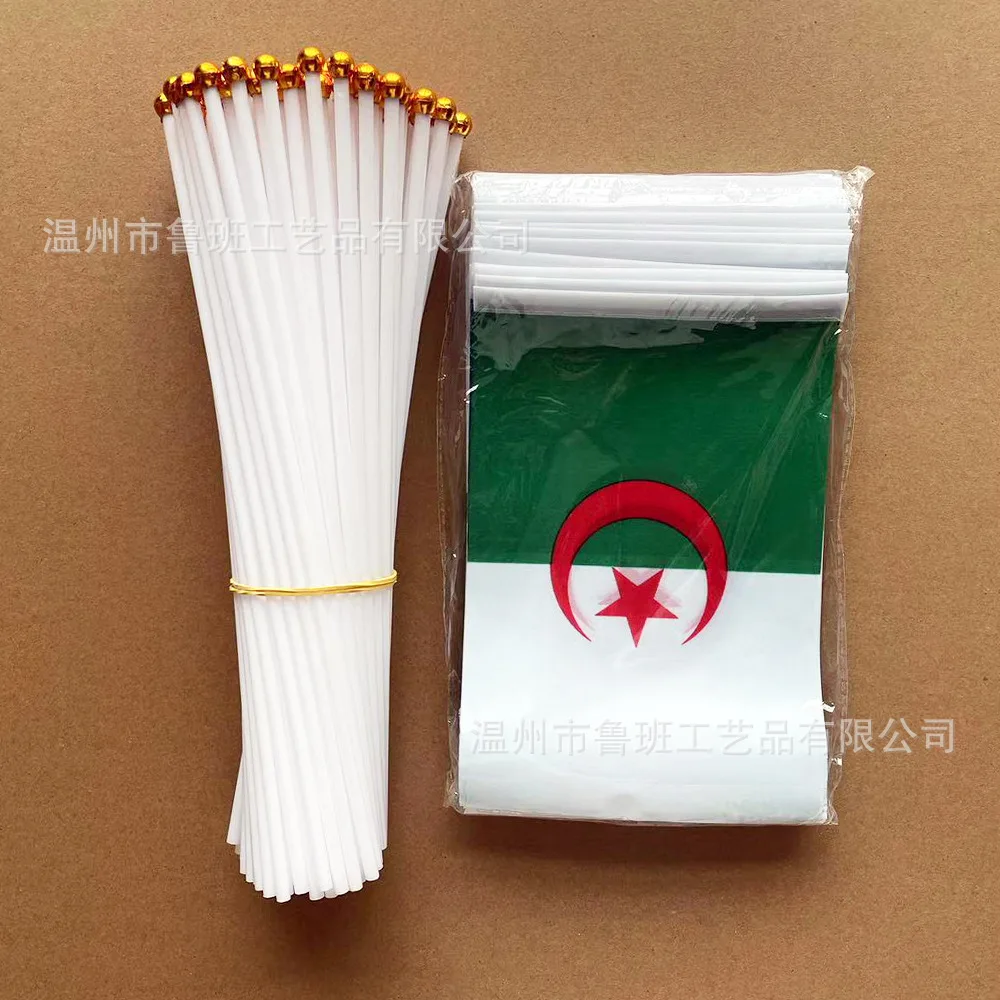 (Africa) Algeria hand flags 14x21cm polyester fabric Africa national hand waving flag for Indoor outdoor celebrations decoration