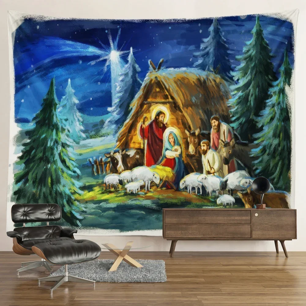 Nativity Hanging Angel Tapestry, Jesus Birth Manger, Barn Wall Hanging, Easter Christmas Decoration, Christ Tapestry, Aesthetic