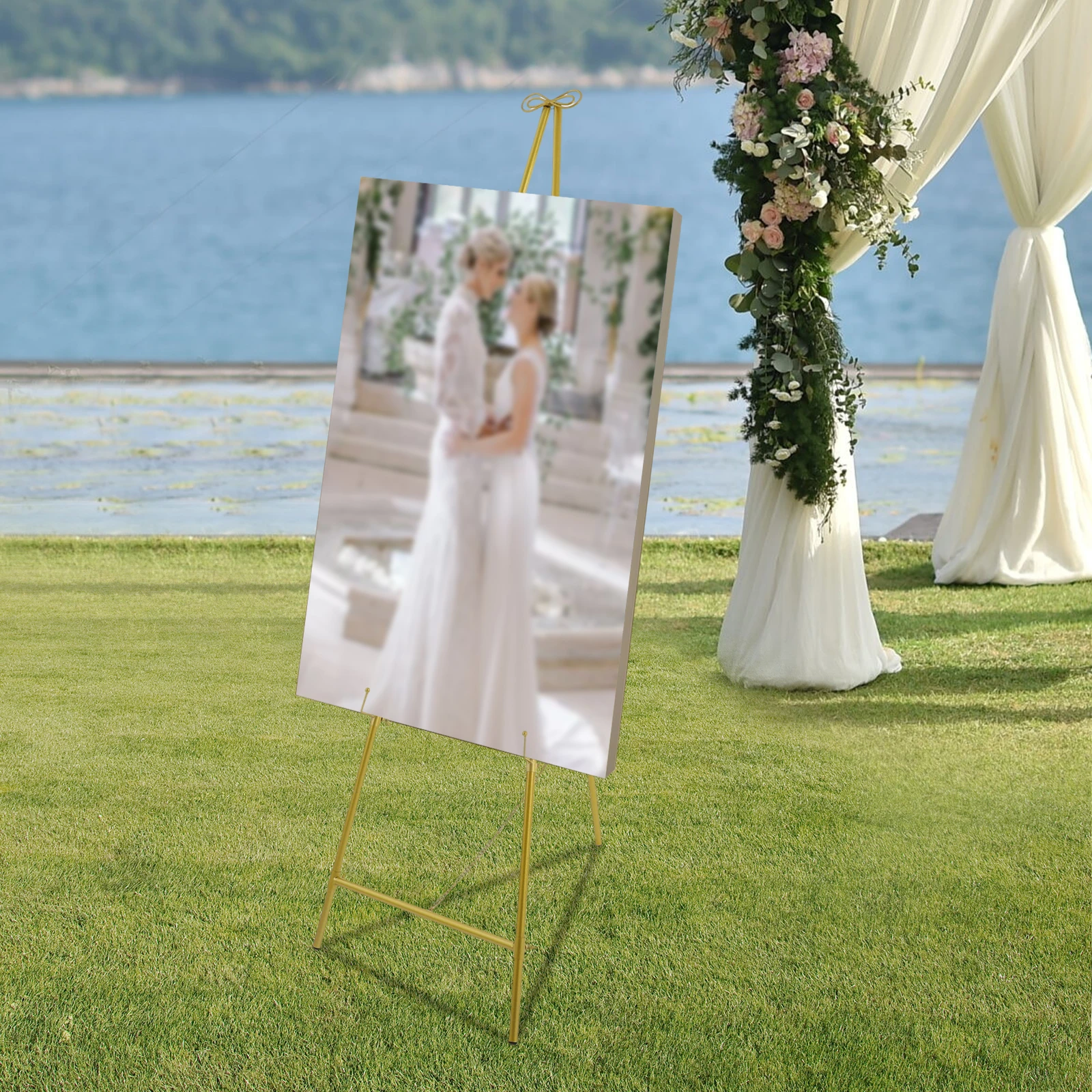 Large Display Easel Stand Floor Standing Easel Display Stand Roadway Wedding Reception Rack Gold 54.5*156.5cm/21.46*61.61in