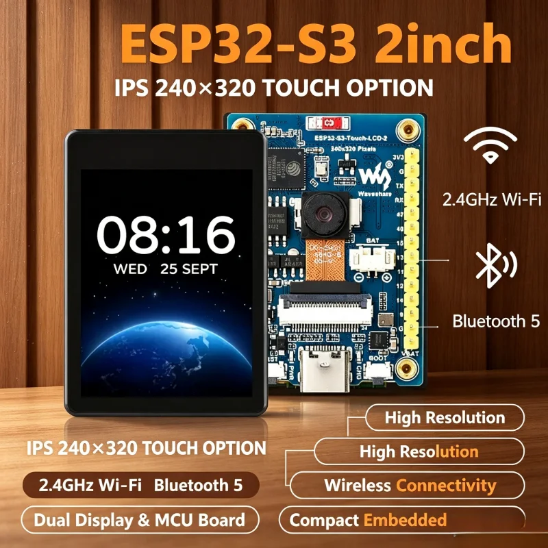 ESP32-S3 2inch Capacitive Touch Display IPS 240×320 Camera Touch Option Supports WiFi Bluetooth Development Board