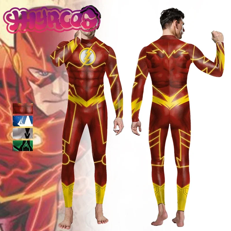 ZA01 3D-печать Flash Косплей Точечный костюм Красный Флэш Барри Косплей Аллен Костюм Красный комбинезон Зентаи с маской для взрослых MZa0@