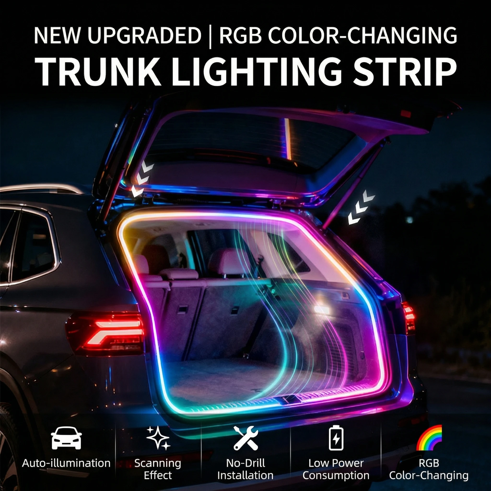 

RGB LED Trunk Light for Car | Open-Triggered, Dynamic Flow, Easy Install, Low Power Auto Trunk Ambient Lighting ambient lighting
