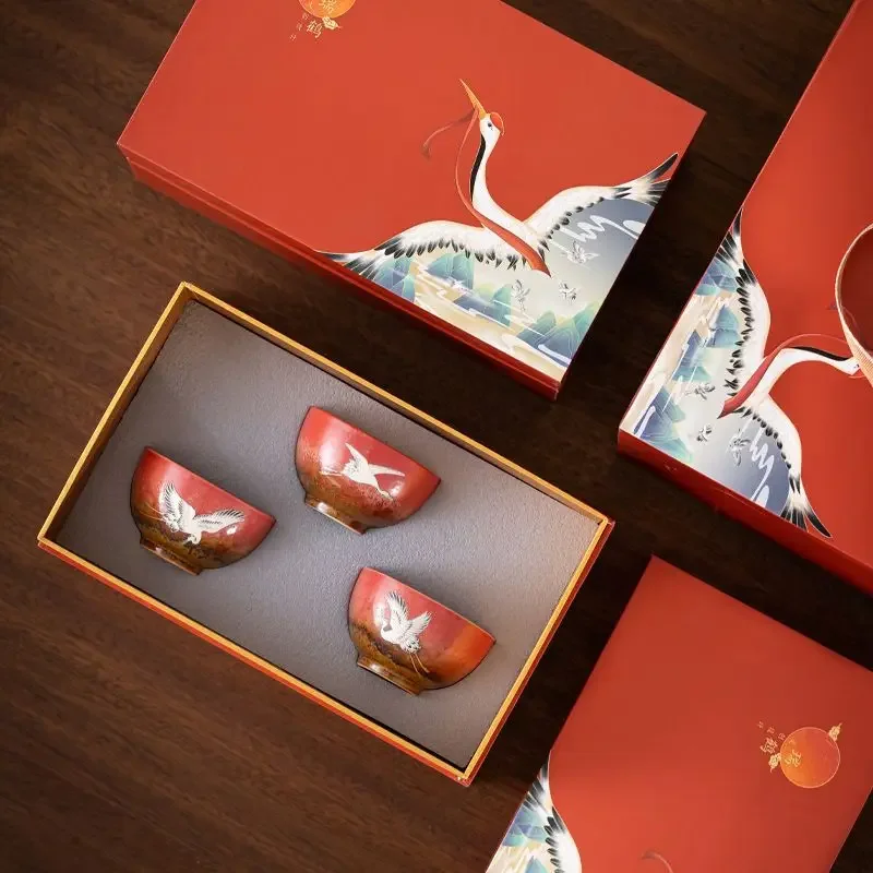 Palace Red Ruhe Tea Set Kung Fu Set Ceramic Teacup Home Retro Chinese Festive Hand Gift Box