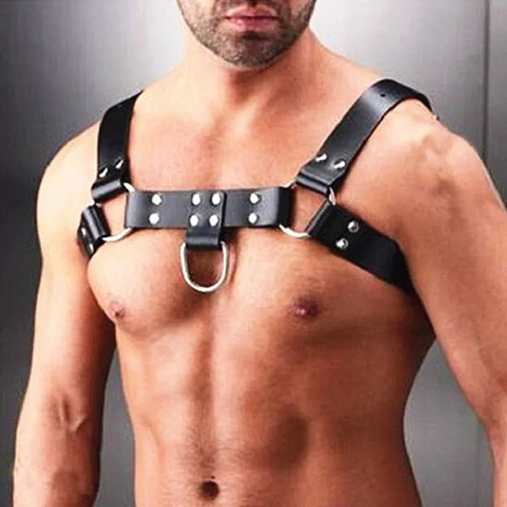 

Gay Rave Harness Mens Sexy Faux Leather HBelt Body Shoulder Chest Adjustable Belt Tops Clubwear Rave Party Costume Accessories