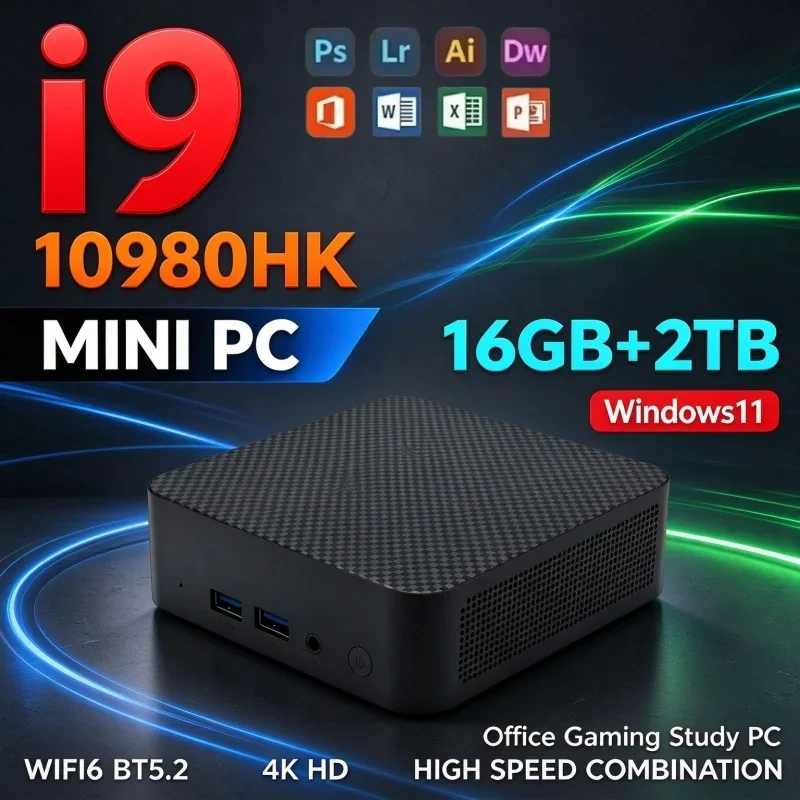 High Speed Intel I9 10980HK Mini Desktop PC Windows11 16GB RAM 1TB/2TB SSD WiFi6 BT5.2 4K Output Gaming Host For Daily Home Work