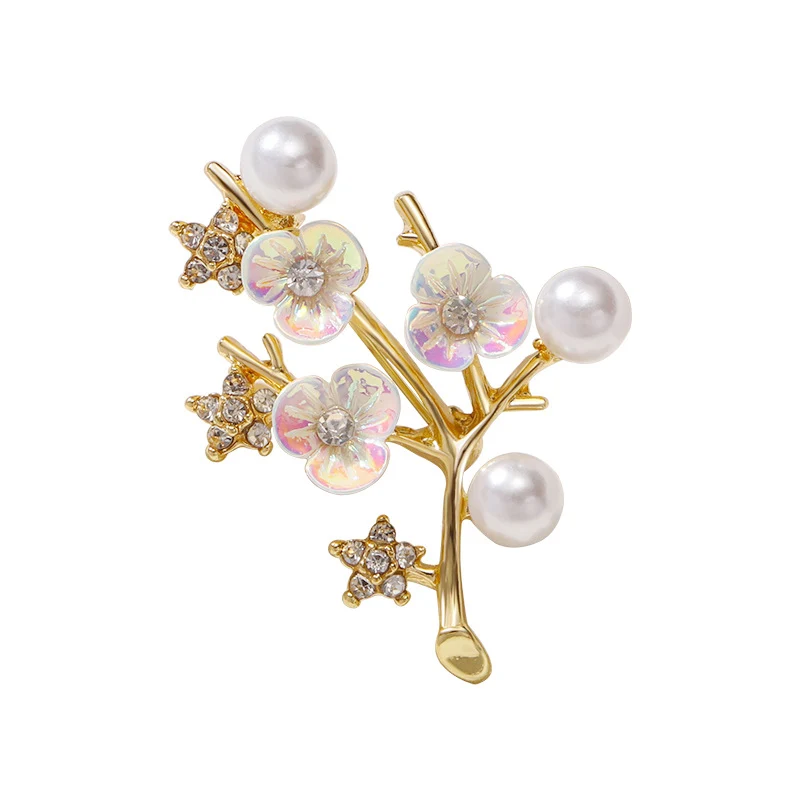 Fashion Plum Blossom Twig Brooches For Women femininity sense Chinese style pearl Flower Lapel Pins corsage clothing accessories