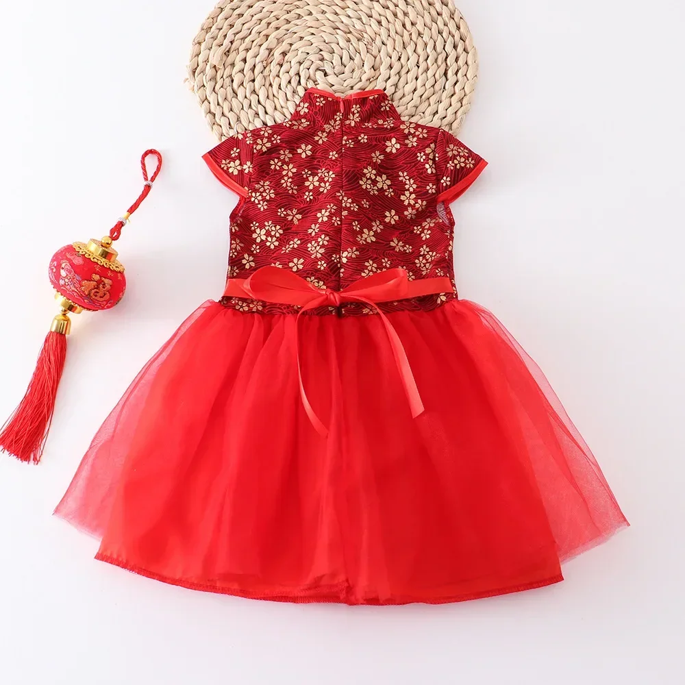 Rotes Sommerkleid für Kinder, Qipao, chinesische Mode, Performance-Cheongsam, Netzstoff, Prinzessinnenkleider, Tanzkleidung für Kinder, Vestidos – Detail 28