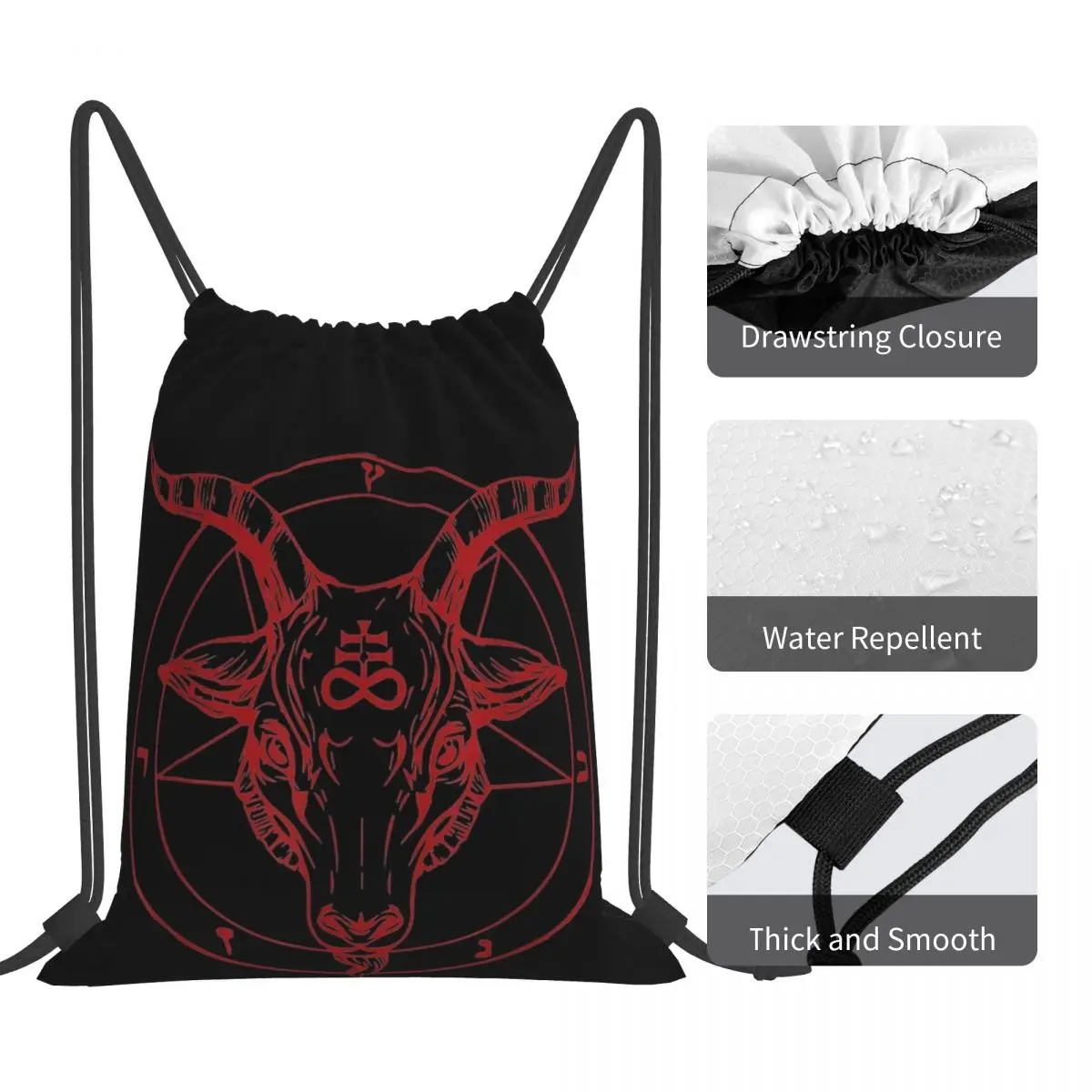 Baphomet Satanic Goat Backpacks Fashion Drawstring Bags Drawstring Bundle Pocket Sports Bag Book Bags For Man Woman Students