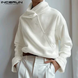 Fashion Casual Style Tops INCERUN 2024 Men Deconstruction Design Slanted Neck Pullovers Male Solid Long Sleeved Sweatshirt S-5XL