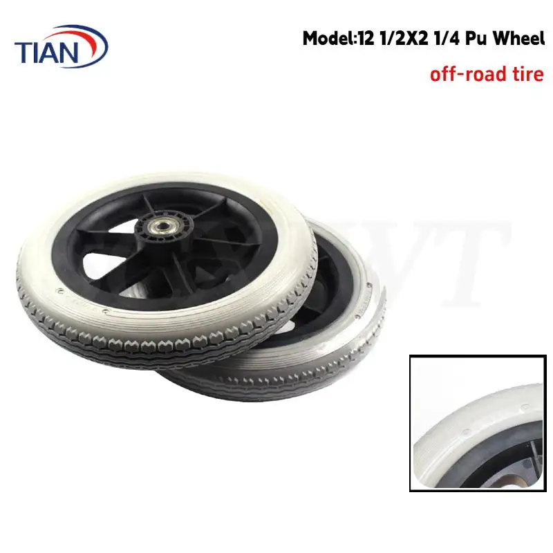 12 Inch PU Wheel Professional Wheelchair Rear Caster Replacement Part Tool 12 1/2x2 1/4 Solid Non Pneumatic Tire Wheel