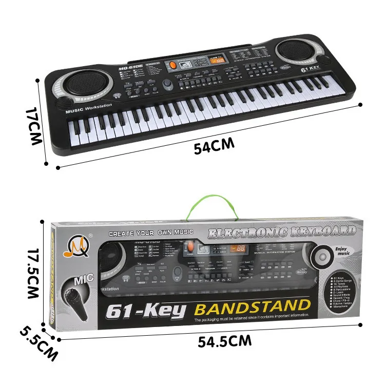 Children Electronic Keyboard Instrument 61 Key Multifunctional Microphone Studio Puzzle Toy Gift Piano Power Supply Parent-child