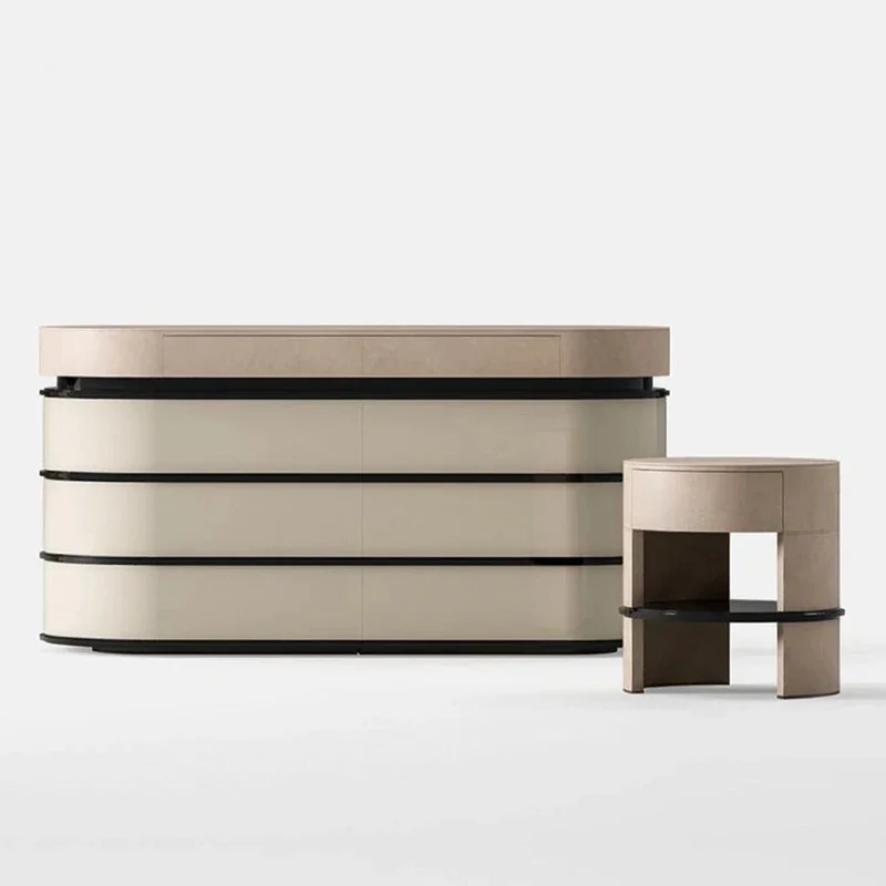 

A Italian Minimalist Solid Wood Chest Oval TV Dining Side Storage Cabinet