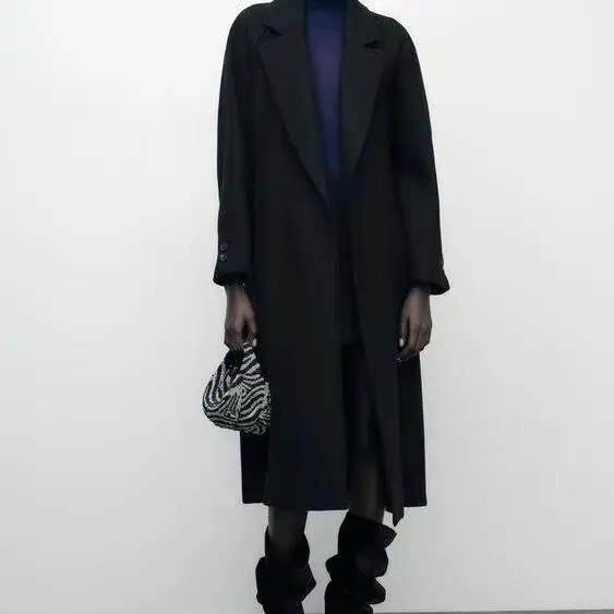 

Faionable Woolen Coat Autumn Winter New Arrival Casual Warm Versatile Women's Outerwear with Belt Korean Sle Commute