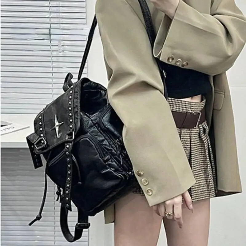 Streetwear Punk Cross Students Backpack Vintage All Match Trendy Women's Bags Japanese Y2k Aesthetic Casual Fashion Backpacks