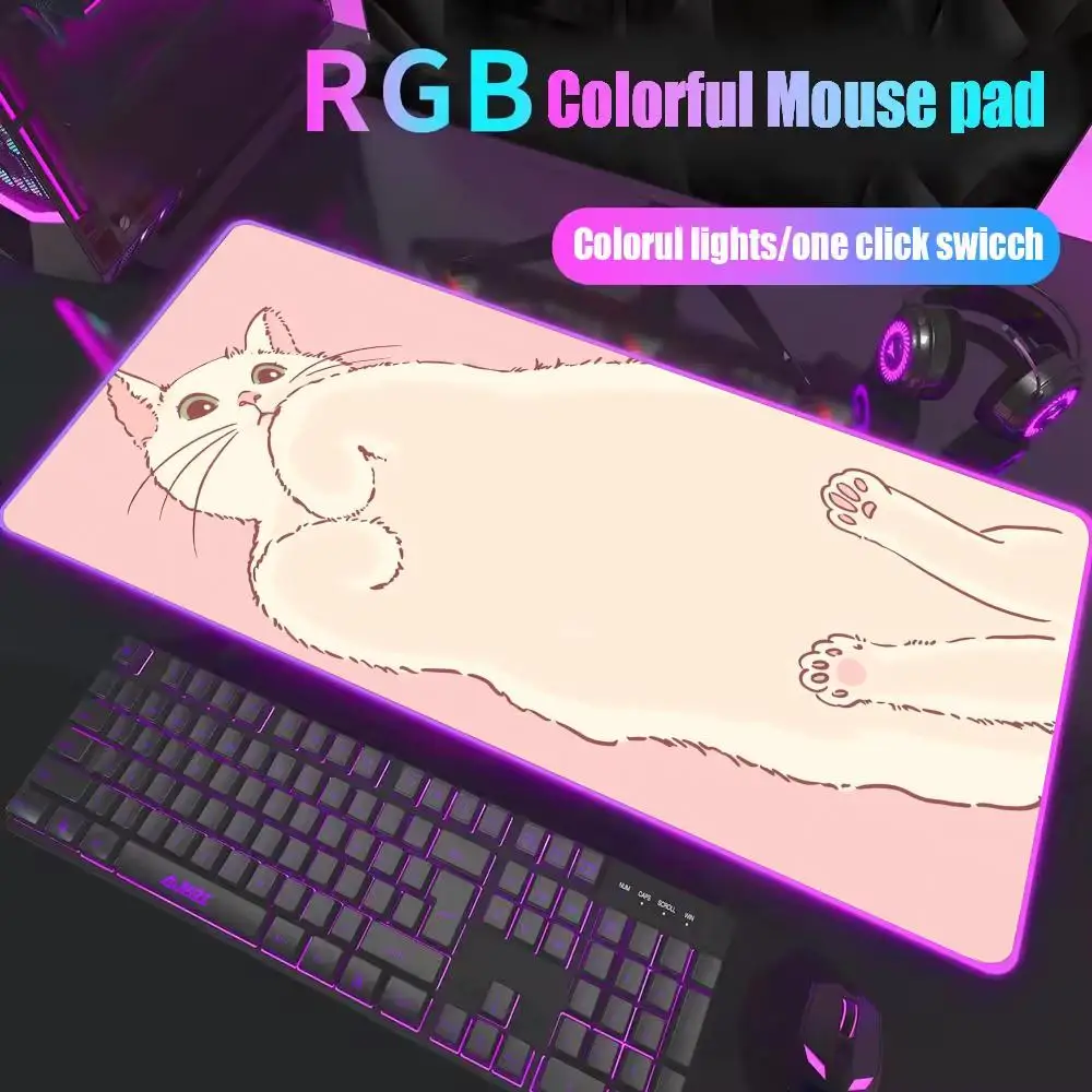 

Cute cartoon cat Mouse Pad XL RGB Gaming Mouse Pad Gamer Accessories Large LED Light Mousepads PC Computer Desk Mat with Backlit