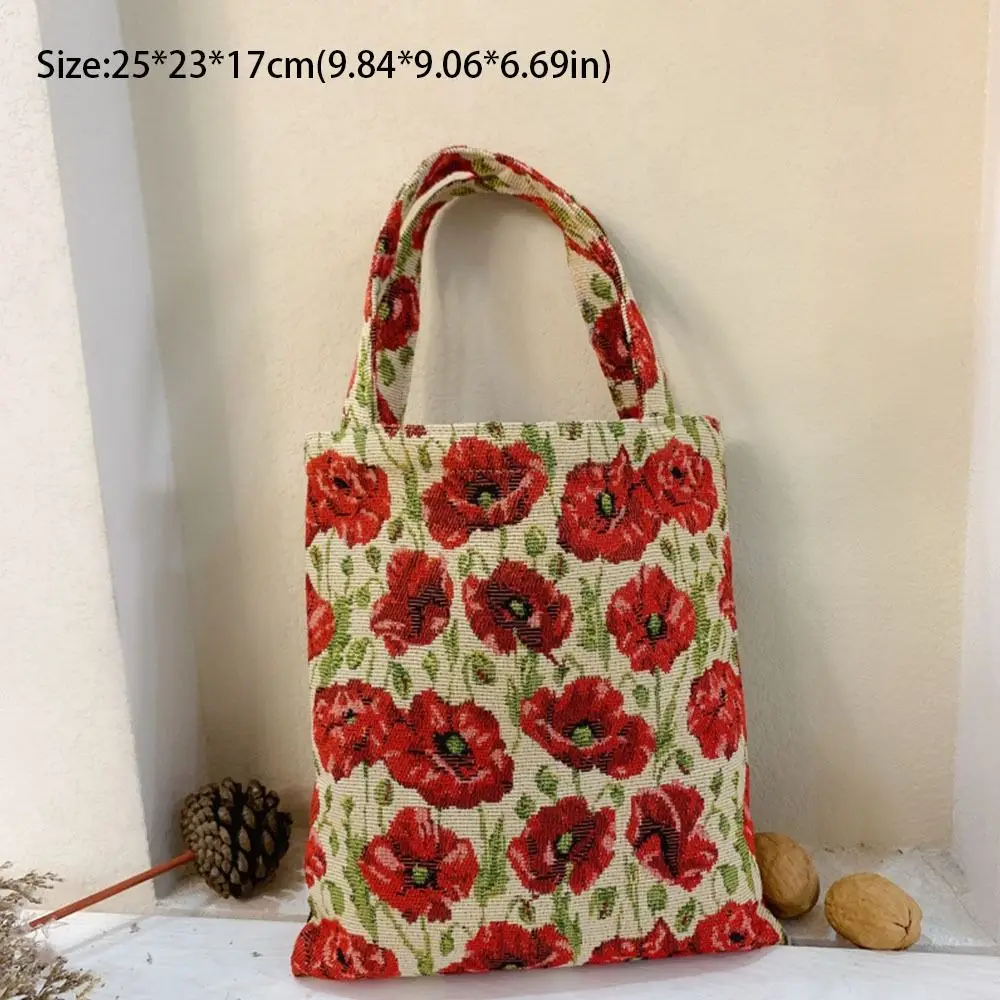 Vintage Polyester Cotton Women Small Handbag Retro Flower Ladies Daily Clutch Purse Fashion Female Mini Tote Handle Shoulder Bag