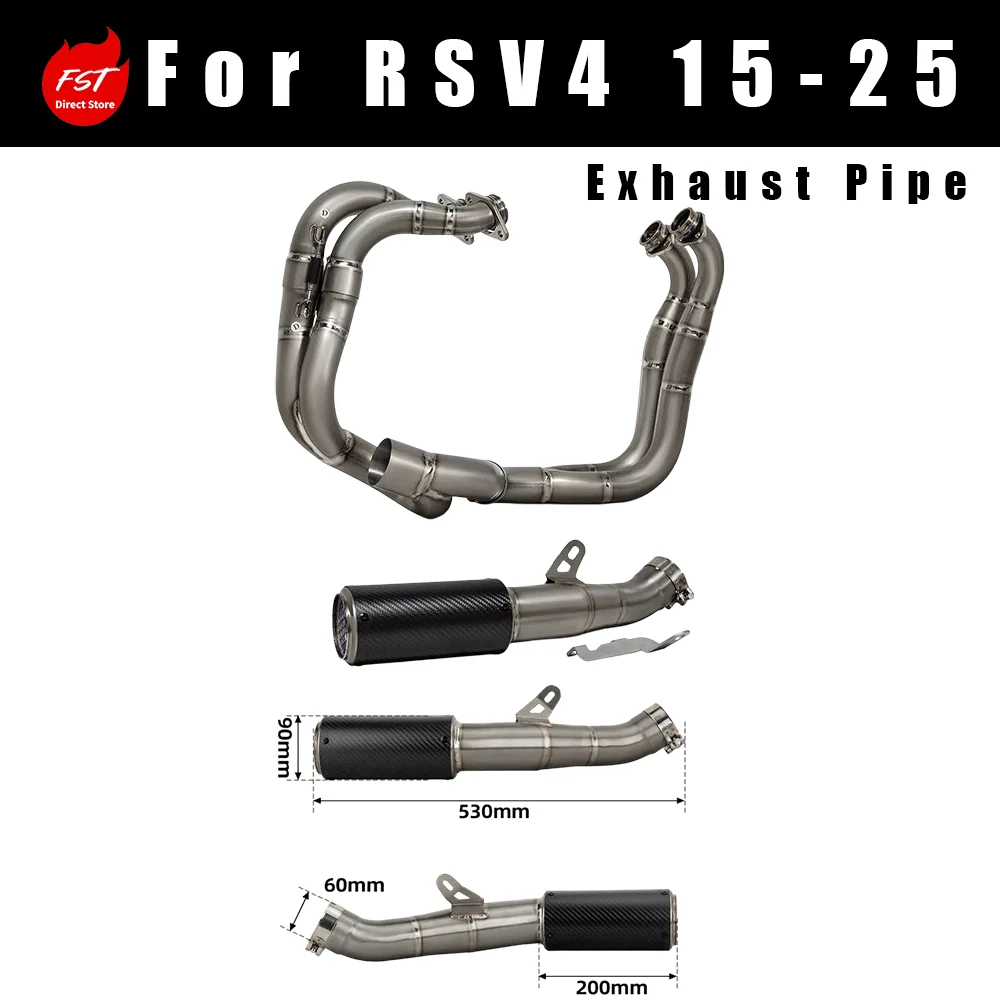 Titanium Header Pipe + Integrated SC Carbon Fiber Mid & Rear Exhaust for Motorcycle Modification, Fits RSV4 2015-2025